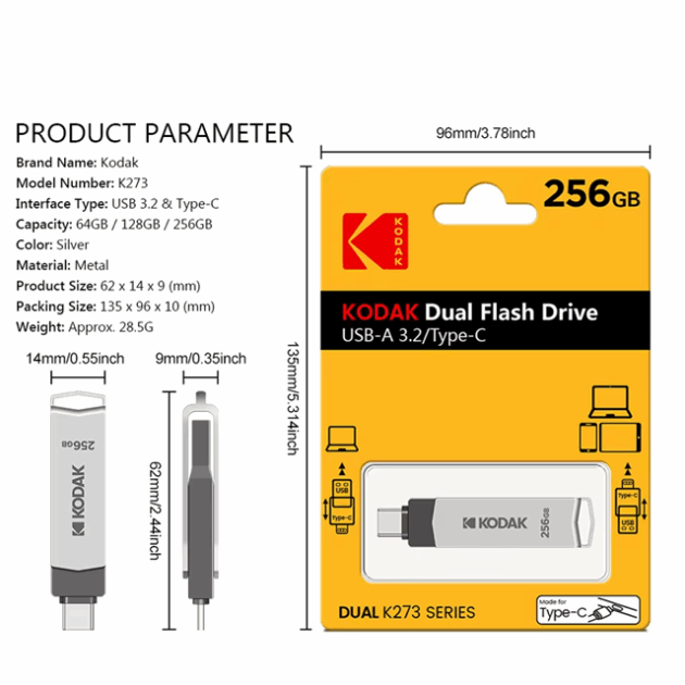 FLASH DISQ KODAK TYPE C ET USB 256 GB